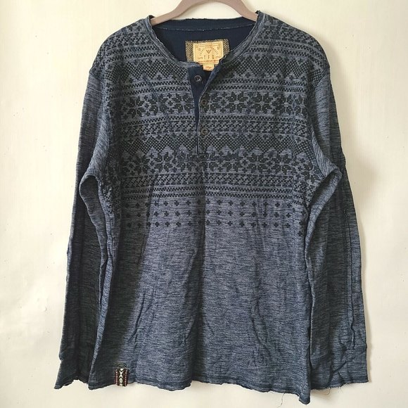 Creative Garments TFG Mens Sweatshirt Sz L Navy LS Elbow Patch Button Neck EUC - Picture 1 of 9